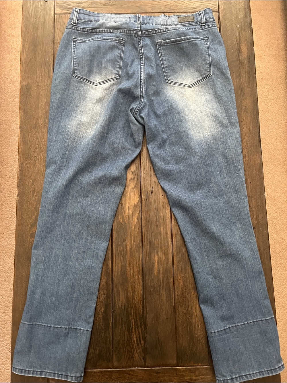 Lucky & Blessed Distressed Blue Jeans with Leopard Patch Accents - Picture 4 of 5